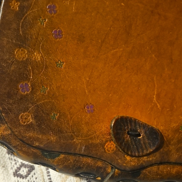 Vintage Brown Leather Handbag with Floral Design - Picture 1 of 11